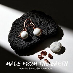 Tranquility! Calming Minimalist & Scrumptious Stone + Copper Dangle Earrings!